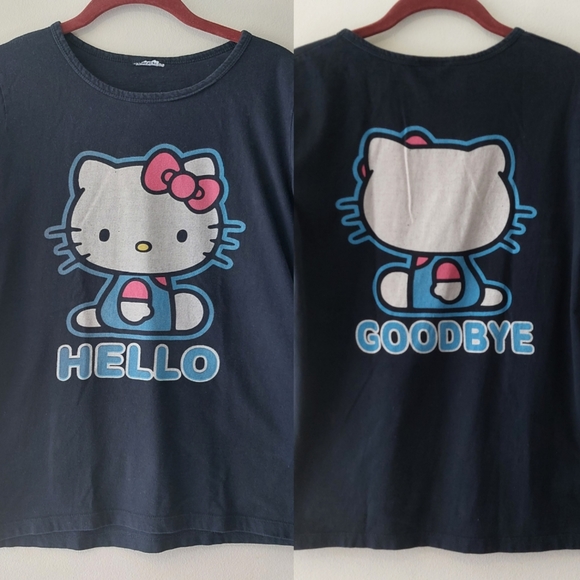 Hello Kitty Tops - Hello Kitty Hello Goodbye Front Back Center Graphic Spellout Black